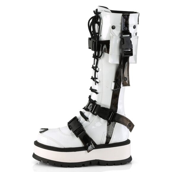 DEMONIA - SLACKER 260 Cyberpunk Tech Patent White Platform Boots - Picture 3 of 4